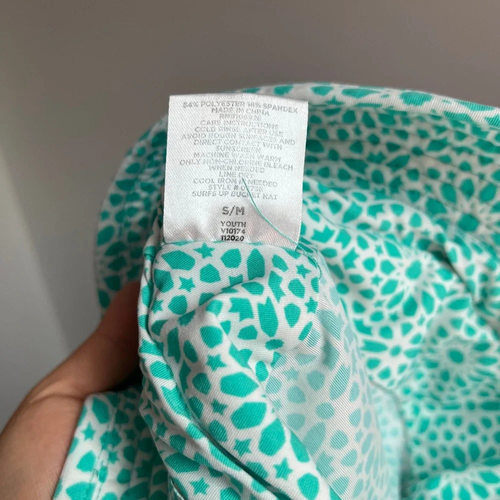Coolibar Teal & White Floral Youth Bucket Sun Hat S/M  UPF 50+ High Performance